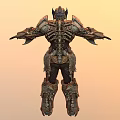 Game Movie Character with Intricate Metallic Armor Skeletal Design Elements 3D Rendered Warrior Pose