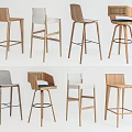 Various Modern Bar Stools With Wooden Structures And Diverse Back Designs 3d model