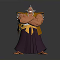 A Muscular Man Standing With Arms Crossed Wearing Yellow Top And Purple Robe Brown Sandals