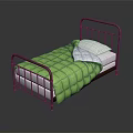 Single Metal Frame Bed With Green Quilt And White Pillow For Bedroom