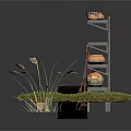 Rustic Wooden Shelf With Terracotta Pots Garden Tools And Green Plants