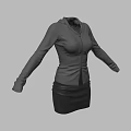 Women's Gray Long Sleeve Hooded Jacket With Black Skirt Casual Everyday Outfit