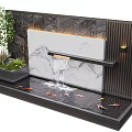 Modern Water Fountain Design With Marble Backdrop Koi Fish And Green Plants