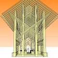 Wooden Building Frame Structure With Roof Trusses And Support Columns