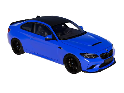 Blue BMW Two Door Sports Car With Black Roof And Sporty Front Design 3d model
