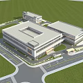 Large Modern Industrial Factory Building With Flat Roof Green Lawn And Road Access