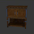 Classic Wooden Carved Cabinet With Double Doors And Open Shelf Design