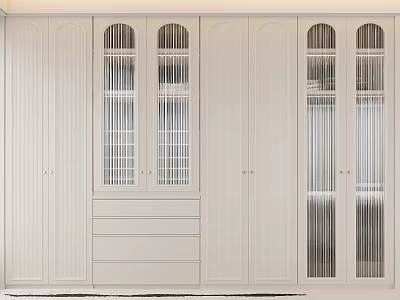 Modern White Wardrobe Interior Design With Glass Doors Lattice Panels And Drawers 3d model