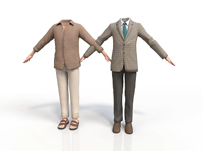 Men's Casual And Formal Clothing Outfits On Mannequins With Shirt Suit Pants And Shoes 3d model