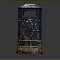 Worn Metal Trash Can With Rusty Surface Colorful Graffiti And Open Top