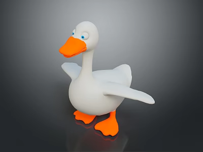 Cartoon Duck Character With White Body Orange Beak Blue Eyes And Spread Wings Pose 3d model