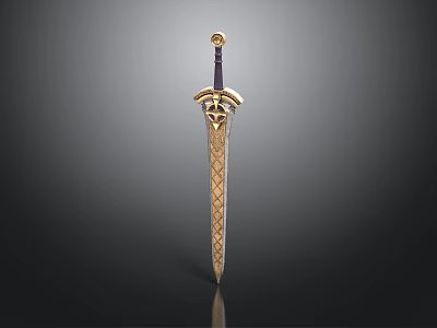 Ornate Golden Sword With Blue Hilt Intricate Pattern And Decorative Top 3d model