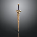 Ornate Golden Sword With Blue Hilt Intricate Pattern And Decorative Top