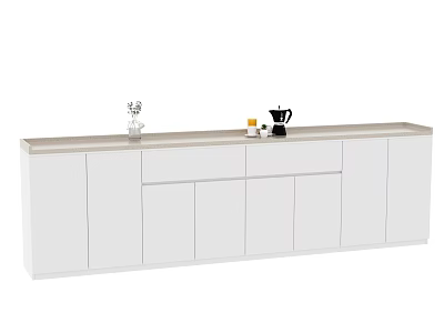 Modern White Kitchen Cabinet With Countertop Decorative Items Teapot And Cup 3d model