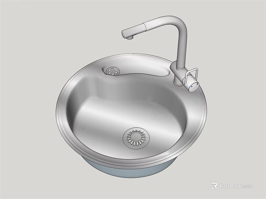 Stainless Steel Kitchen Sink with Single Bowl and Swivel Faucet Design 3d model 