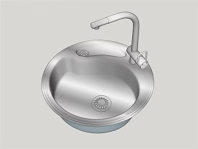 Stainless Steel Kitchen Sink with Single Bowl and Swivel Faucet Design 3d model
