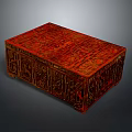 Red Decorative Storage Box With Intricate Carved Patterns And Wooden Texture