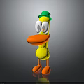 Cartoon Yellow Duck Character Wearing Green Hat With Big Eyes Orange Beak And Feet