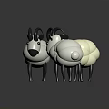 Cartoon Sheep Characters With White Body Black Horns Legs On Yellow Ground With Green Grass