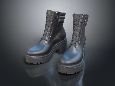 Fashionable Black Leather Boots With Chunky Sole And High Heel Design 3d model