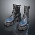Fashionable Black Leather Boots With Chunky Sole And High Heel Design