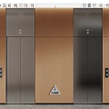 Modern Elevator Doors With Wooden Panels And Metal Surfaces Including Wet Floor Sign 3d model
