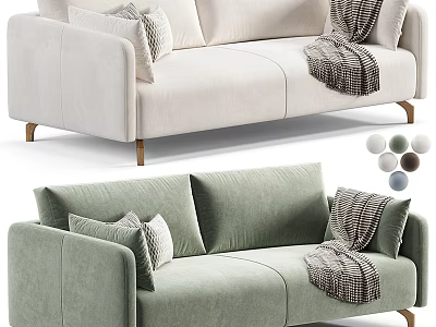 Modern Two Seater Sofa With Pillows Throw Blanket And Color Options 3d model