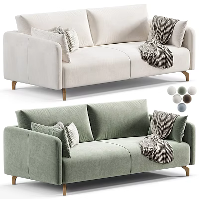 Modern Two Seater Sofa With Pillows Throw Blanket And Color Options 3d model