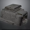 Rough Textured Stone Fortification Structure With Layered Design And Metal Cannon 3d model