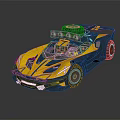 Blue And Yellow Race Car With Sleek Design And Roof Lights