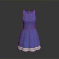 Blue Sleeveless Simple Elegant Dress With Textured Fabric And White Trim At Hem