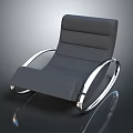 Modern Lounge Chair With Black Fabric And Silver Metal Curved Frame