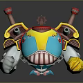3D Game Movie Character Featuring Yellow Blue Body Red Decorations Round Eyes and Cannon Structures
