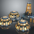 Cosmic Space Station With Dome Structures Metallic Tower And Gold Black Accents 3d model