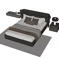 Modern Double Bed With Black Leather Headboard Pillows Bedding Nightstands Lamp And Rug