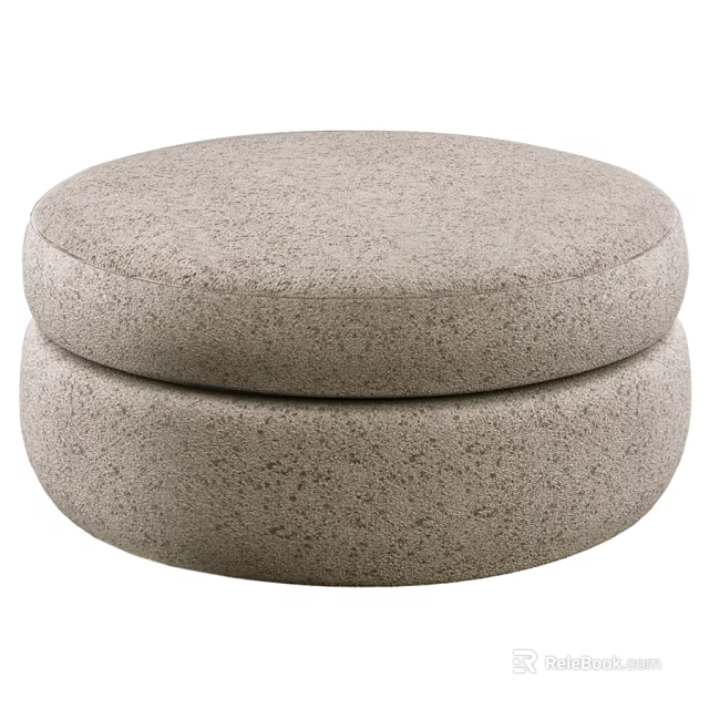 Round Beige Fabric Ottoman with Two Layer Soft Cushion for Living Room 3d model 