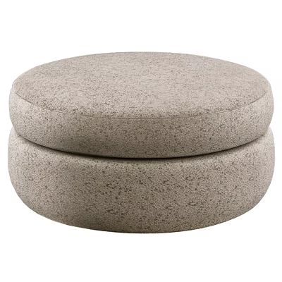 Round Beige Fabric Ottoman with Two Layer Soft Cushion for Living Room 3d model