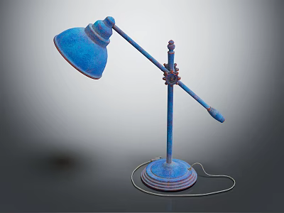 Blue Vintage Table Lamp With Adjustable Arm And Metal Base Design 3d model