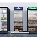 Beverage Display Refrigerators Stocked With Bottled Drinks Including Corona And Carlsberg Products