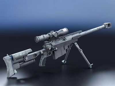 Sniper Rifle With Scope Bipod And Metallic Finish On Dark Background 3d model