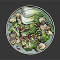 Fresh Healthy Vegetable Salad with Broccoli Almonds Mushrooms Peas and Lettuce