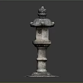 Traditional Japanese Stone Lantern With Pagoda Top And Carved Base Structure