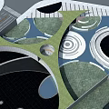 Waterfront Landscape Design Featuring Circular Plazas Green Paths And Water Elements 3d model