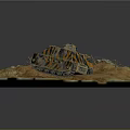 Orange and Black Military Vehicle Model with Dirt Terrain and Grass Elements