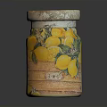 Decorative Storage Jar With Lemon Print And Wooden Lid For Home Decor