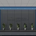 Modern Reception Area With Company Logo Green Plants And Elegant Backdrop Wall