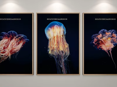 Three Jellyfish Wall Art Prints With Colorful Tentacles For Home Decor 3d model