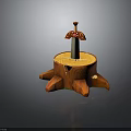 Detailed Sword With Red Hilt Placed On Wooden Tree Stump With Ring Texture