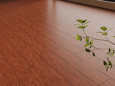 Polished Wooden Floor Surface With Fresh Green Plant Branch 3d model