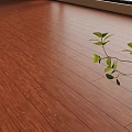 Polished Wooden Floor Surface With Fresh Green Plant Branch